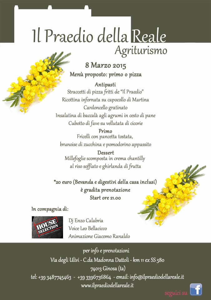 Menù festa della donna 2015