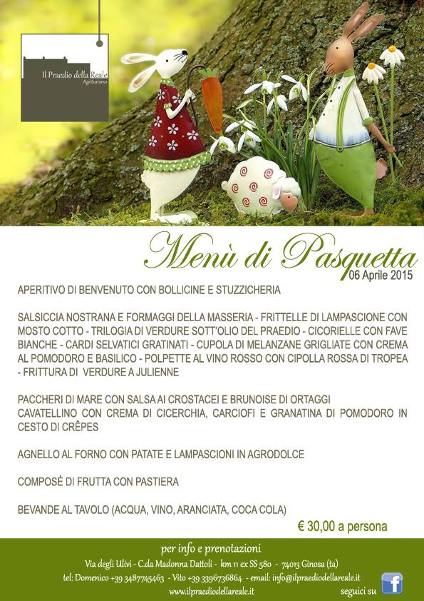 Menù di Pasquetta in Agriturismo
